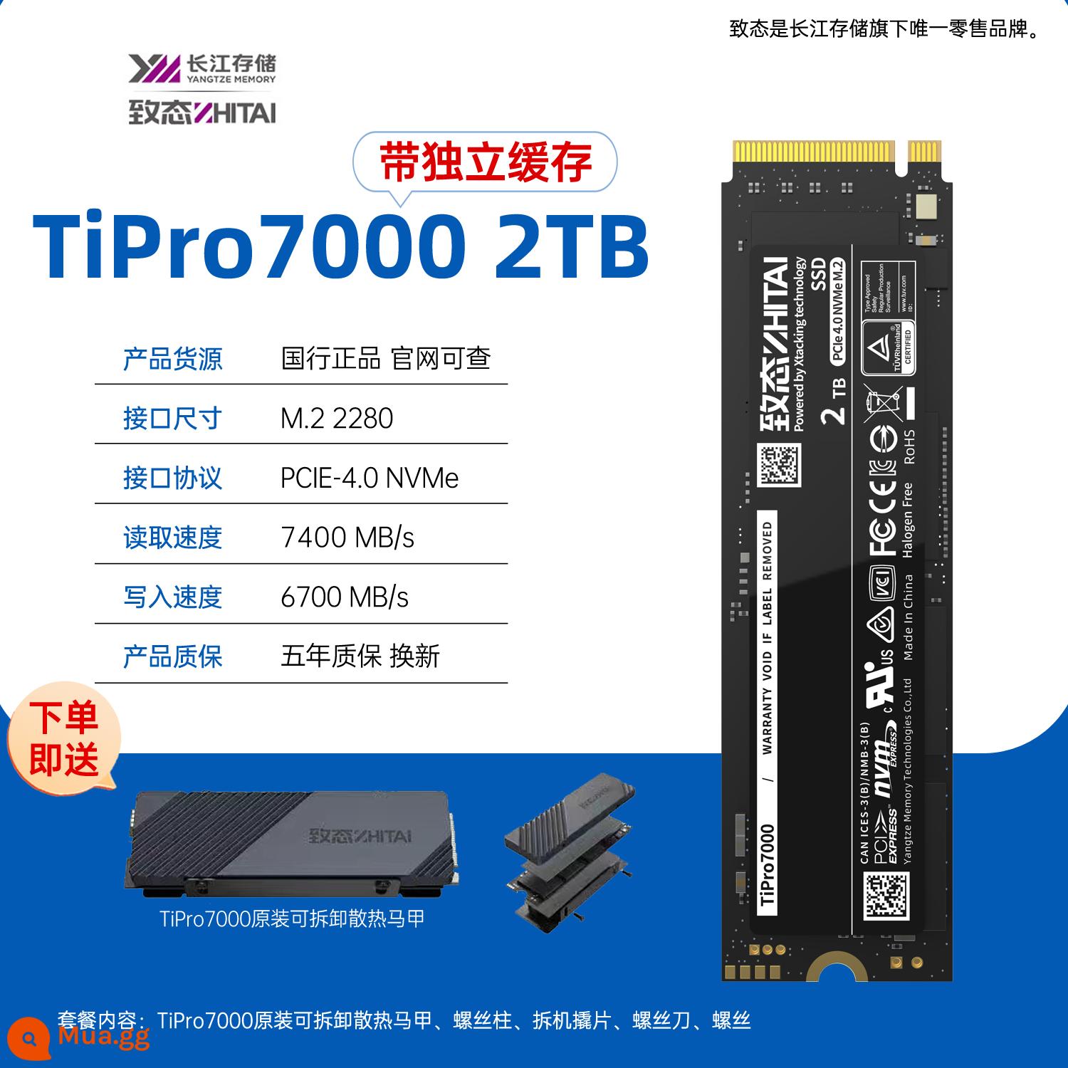 Ổ cứng thể rắn Zhidati tiplus7100 1T 2TB Zhidati tiplus5000 PCIe4.0 Lưu trữ sông Dương Tử M2 - [Flagship] TiPro7000 2T - với bộ đệm độc lập