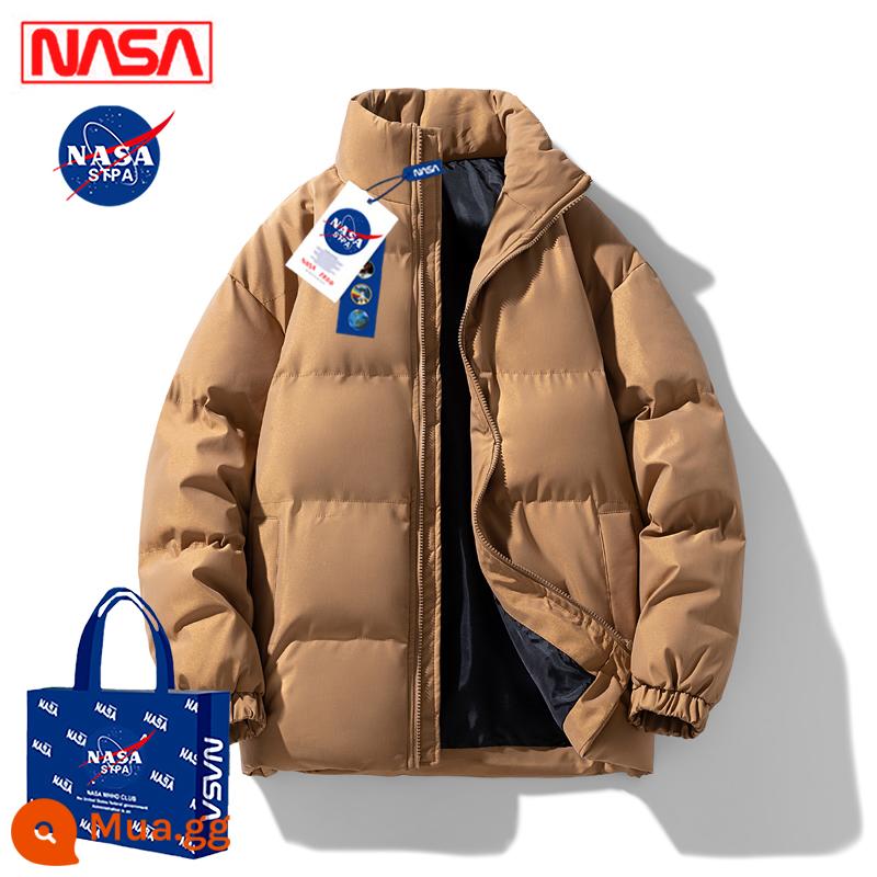 Áo khoác lông vũ đồng thương hiệu của NASA Áo khoác cotton mùa đông nam dày dặn hợp thời trang cỡ lớn cổ đứng áo khoác nam áo khoác nam - Cà phê [đặc và ấm]