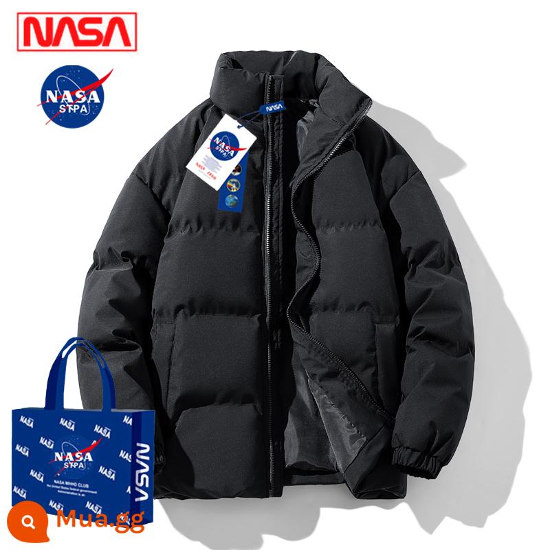 Áo khoác lông vũ đồng thương hiệu của NASA Áo khoác cotton mùa đông nam dày dặn hợp thời trang cỡ lớn cổ đứng áo khoác nam áo khoác nam - Đen [dày và ấm]