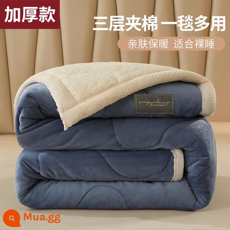 Chăn chần dày ấm san hô vải nỉ mùa đông ngày bao chăn nhỏ sofa giường ngủ trưa nệm - Màu xanh xám mới [Phong cách đệm ·Nhung hai mặt] Làm nóng nhanh 3 giây