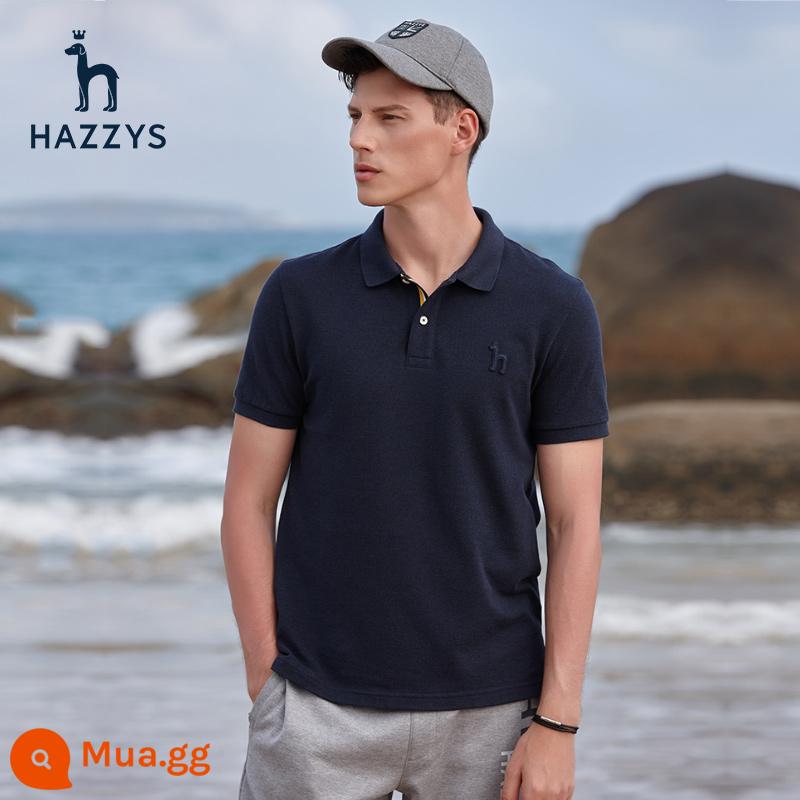 [cotton piqué] Hazzys haggis áo sơ mi nam ngắn tay nhiều màu sắc mùa hè áo thun giản dị theo xu hướng nam - Mẫu B màu xanh hải quân