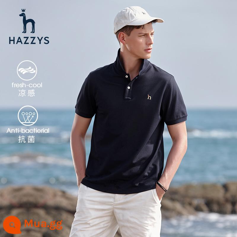 [cotton piqué] Hazzys haggis áo sơ mi nam ngắn tay nhiều màu sắc mùa hè áo thun giản dị theo xu hướng nam - đen