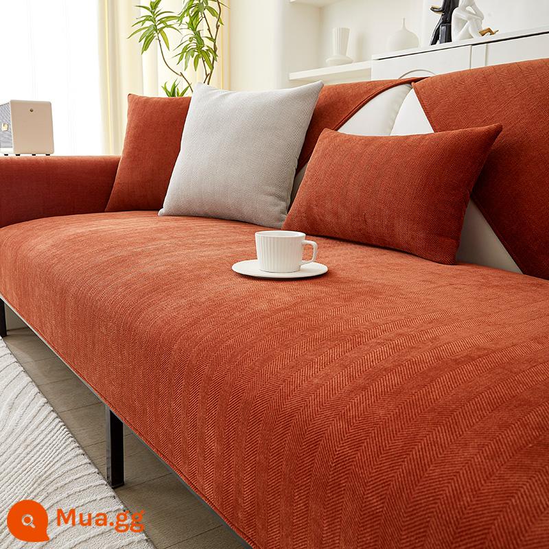 Voan Sofa Đệm Bốn Mùa Đa Năng Chống Trơn Trượt Đơn Giản Hiện Đại Ánh Sáng Sang Trọng Lưới Cao Cấp Màu Đỏ Ghế Sofa Bọc Vải - Màu caramel xương cá