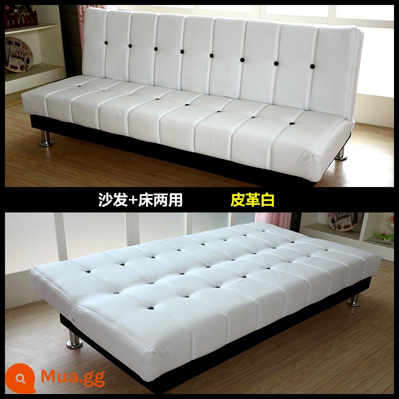 Da PU sáp dầu da nghệ thuật sofa căn hộ nhỏ đôi hoặc ba người đa chức năng có thể gập lại giường sofa đơn giản - da trắng