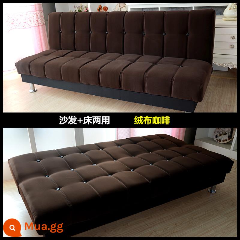 Da PU sáp dầu da nghệ thuật sofa căn hộ nhỏ đôi hoặc ba người đa chức năng có thể gập lại giường sofa đơn giản - cà phê nhung màu nâu sẫm