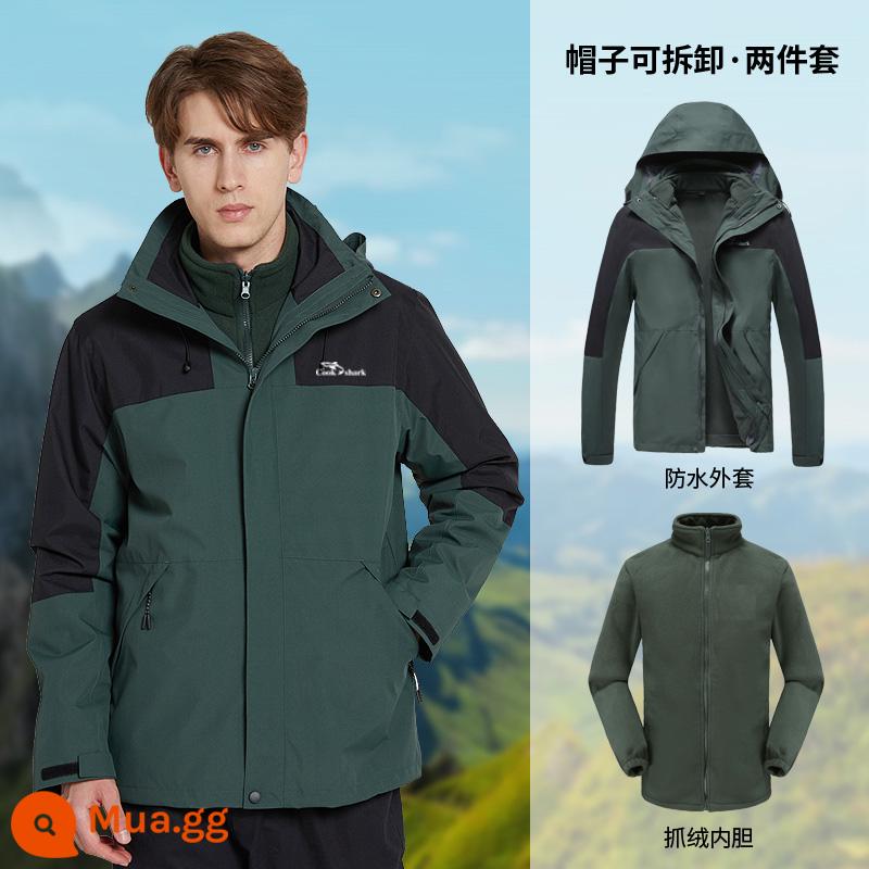 Thương hiệu lớn cùng phong cách 2022 New Cook Shark Jacket nam nữ ba trong một có thể tháo rời cộng nhung dày dặn chống gió chống thấm nước - Màu xanh đậm của nam giới