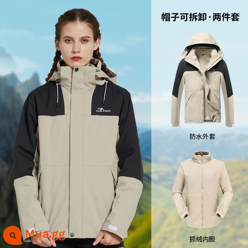 Thương hiệu lớn cùng phong cách 2022 New Cook Shark Jacket nam nữ ba trong một có thể tháo rời cộng nhung dày dặn chống gió chống thấm nước - Quần kaki nữ