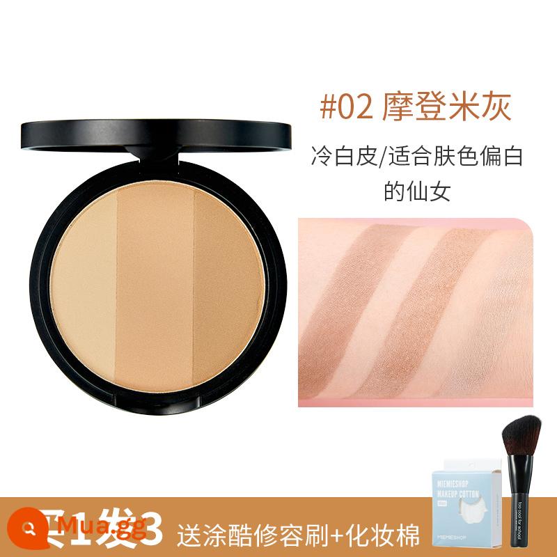 toocoolforschool Tu Cool Contouring Disc Phấn bắt sáng ba màu Một bóng Bộ sưu tập Bóng mũi Hình ảnh mát mẻ - 02#Modern Beige Đi kèm cọ tạo khối + bông tẩy trang