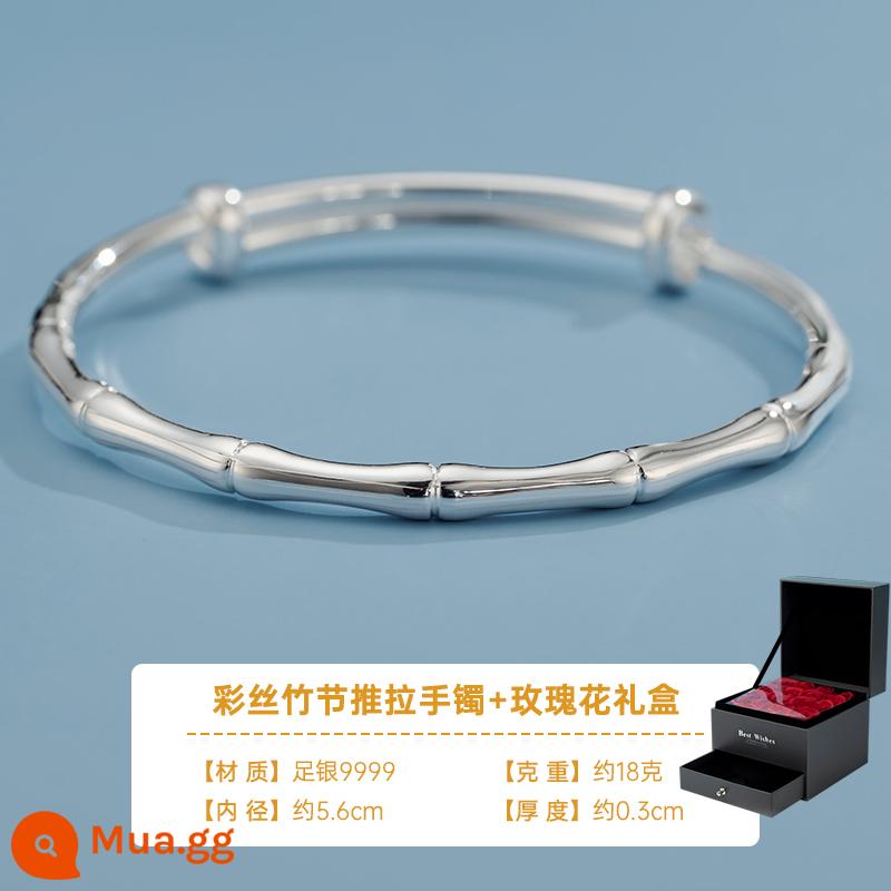 Shunqin Silver House S9999 Sterling Silver Bracelet Women Phong cách trẻ trung Vòng tay bạc tre Chân Vòng tay bạc cao cấp đa năng - Vòng tay bạc kéo đẩy bằng tre + hộp quà hoa hồng