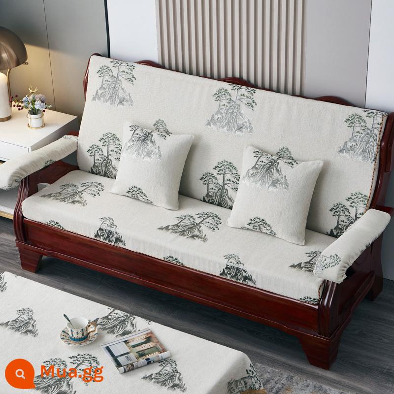 Đệm sofa gỗ gụ kiểu cũ bằng gỗ chắc chắn, ghế mùa xuân và mùa thu, ba người có tựa lưng, đệm xốp mật độ cao của Trung Quốc - Chào mừng cơm thông trắng