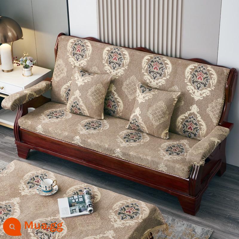 Đệm sofa gỗ gụ kiểu cũ bằng gỗ chắc chắn, ghế mùa xuân và mùa thu, ba người có tựa lưng, đệm xốp mật độ cao của Trung Quốc - phong cách nhàn nhã