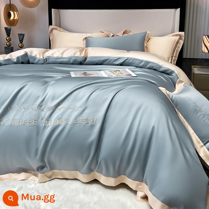 Lụa Băng Bộ 4 Món Nhẹ Sang Trọng Cao Cấp Mùa Hè Giường Vỏ Chăn Lụa Tencel Trang Bị Tấm 3 bộ Chăn Ga Gối - Lisa-Haiqing (phong cách lụa băng)