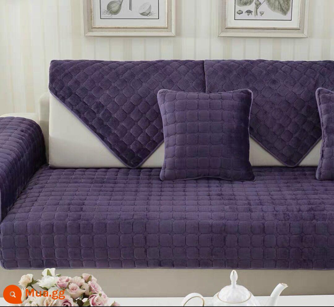 Sofa Sang Trọng Đệm Mùa Đông Chống Trơn Trượt Bốn Mùa Đa Năng Bắc Âu Đơn Giản Hiện Đại Dày Dép Nỉ Đệm Khăn - Flannel màu xanh và tím (dày và ấm)