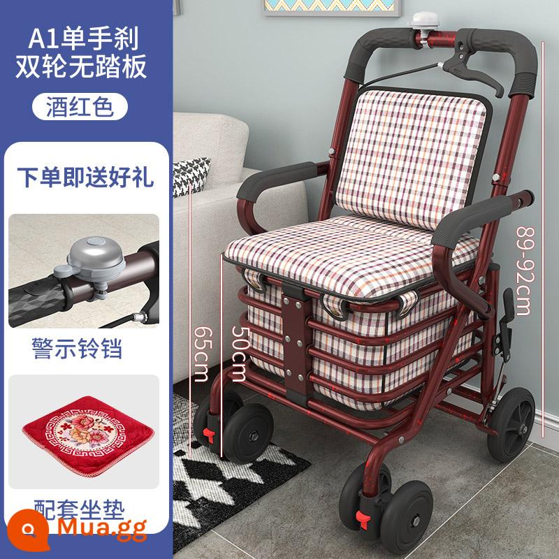 Xe trượt scooter dành cho người lớn di động dành cho người lớn tuổi, xe đẩy đựng đồ bốn bánh để mua hàng tạp hóa, xe đẩy hàng có thể gập lại, xe lăn - Không cần lắp đặt-A1 phanh tay hai bánh màu chuông-đỏ tía