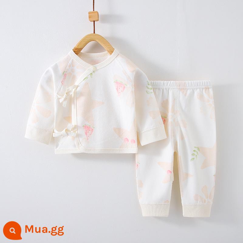 Quần áo trẻ sơ sinh, quần áo sư, bộ áo và quần lót cotton nguyên chất mùa thu đông 3 bộ áo và quần lót cho bé sơ sinh loại A - Dưa hấu năm sao (có thể mở được) bông nguyên chất không xương