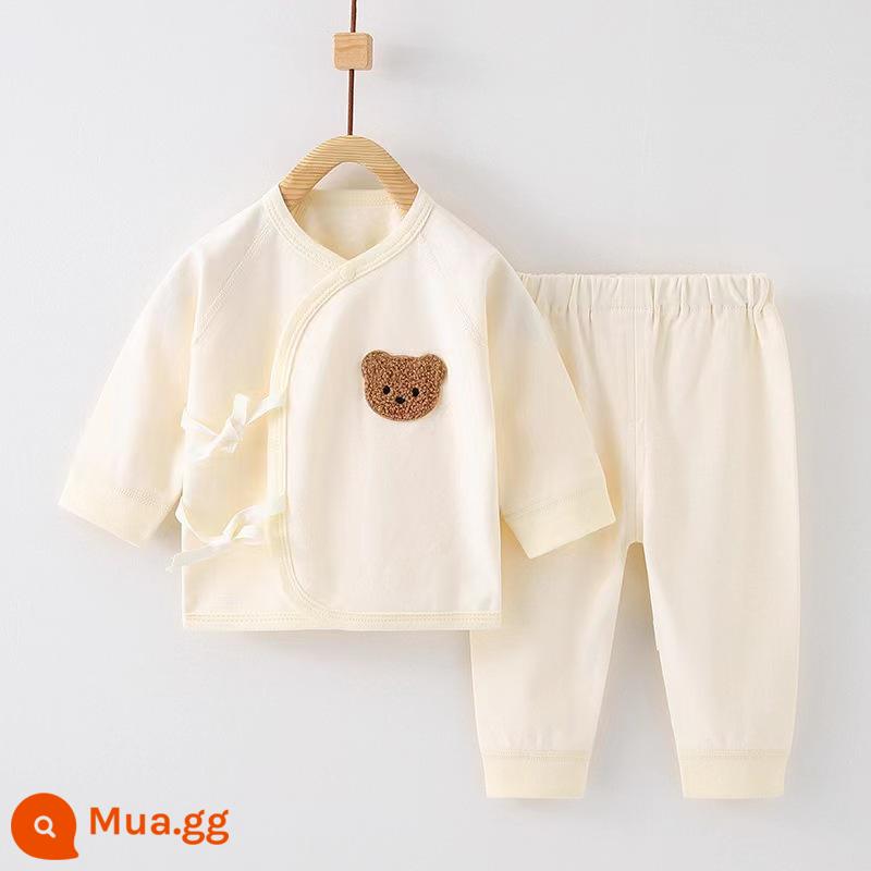 Quần áo trẻ sơ sinh, quần áo sư, bộ áo và quần lót cotton nguyên chất mùa thu đông 3 bộ áo và quần lót cho bé sơ sinh loại A - Gấu thêu (có thể mở) cotton nguyên chất không xương