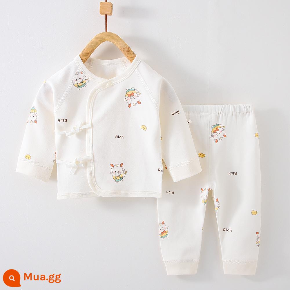 Quần áo trẻ sơ sinh, quần áo sư, bộ áo và quần lót cotton nguyên chất mùa thu đông 3 bộ áo và quần lót cho bé sơ sinh loại A - Yuanbao Longren (có thể mở được) bông nguyên chất không xương