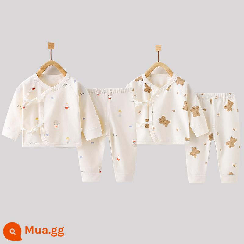 Quần áo trẻ sơ sinh, quần áo sư, bộ áo và quần lót cotton nguyên chất mùa thu đông 3 bộ áo và quần lót cho bé sơ sinh loại A - Dù + Gấu Xingyue (có thể mở được) cotton nguyên chất không xương