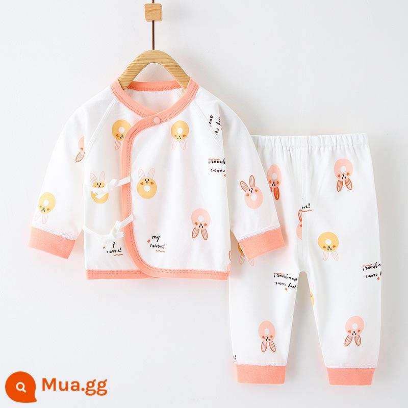 Quần áo trẻ sơ sinh, quần áo sư, bộ áo và quần lót cotton nguyên chất mùa thu đông 3 bộ áo và quần lót cho bé sơ sinh loại A - Thỏ nhỏ màu hồng (có thể mở được) bông nguyên chất không xương