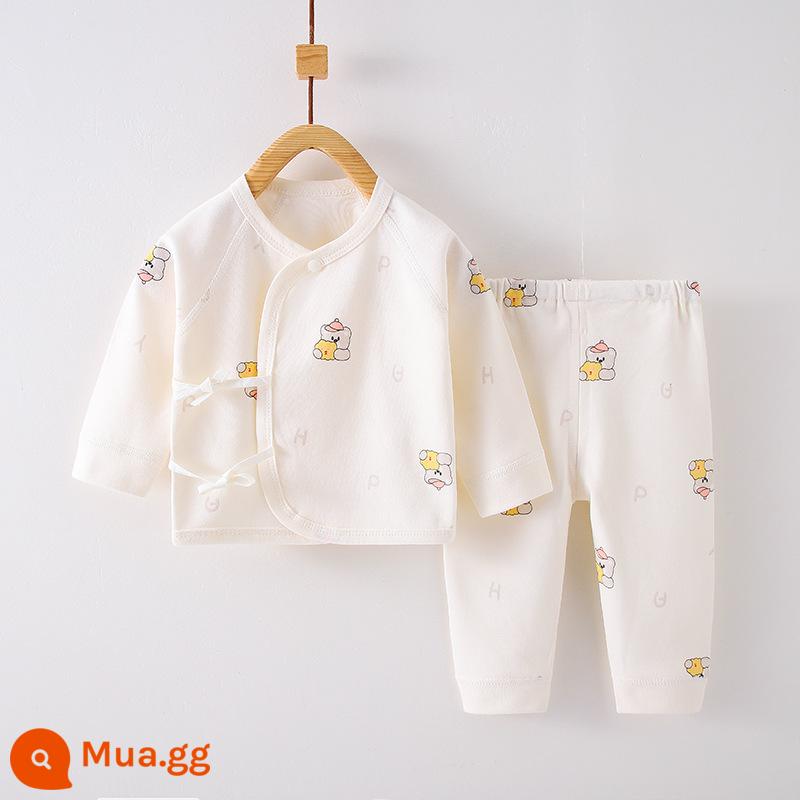 Quần áo trẻ sơ sinh, quần áo sư, bộ áo và quần lót cotton nguyên chất mùa thu đông 3 bộ áo và quần lót cho bé sơ sinh loại A - Happy Bear (có thể mở được) cotton nguyên chất không xương