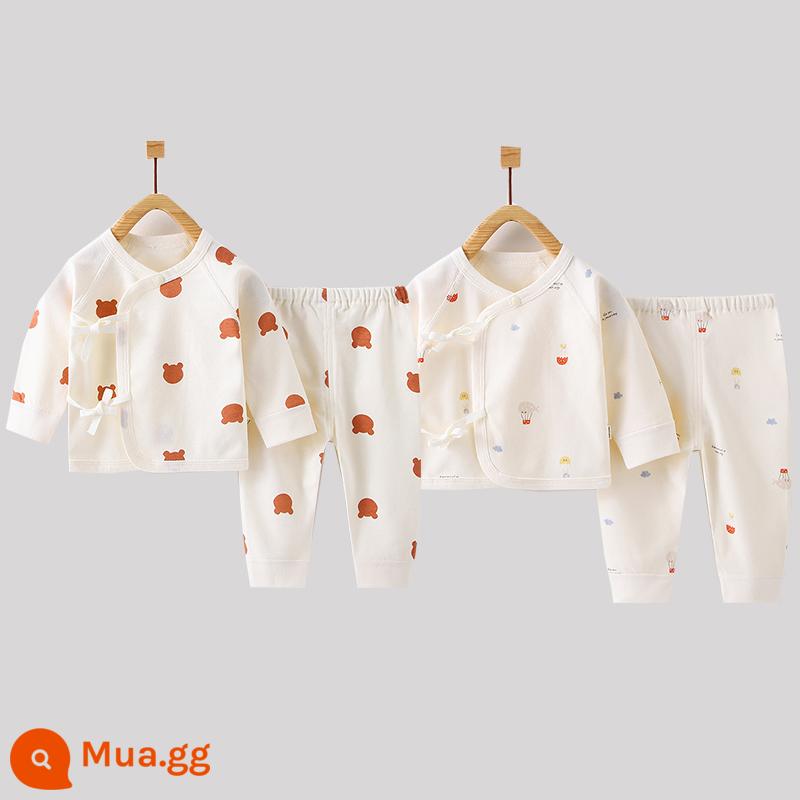 Quần áo trẻ sơ sinh, quần áo sư, bộ áo và quần lót cotton nguyên chất mùa thu đông 3 bộ áo và quần lót cho bé sơ sinh loại A - Đầu gấu + dù (có thể mở được) cotton nguyên chất không xương