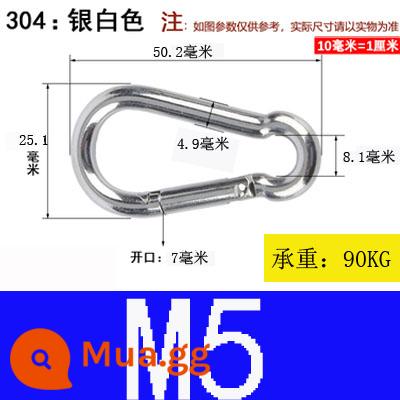 Carabiner thép không gỉ 304 khóa treo nhanh chóng mở vòng khóa bảo hiểm an toàn khóa kết nối khóa bầu khóa xích chó khóa - Thép không gỉ 304 M5*50 (gói 2)