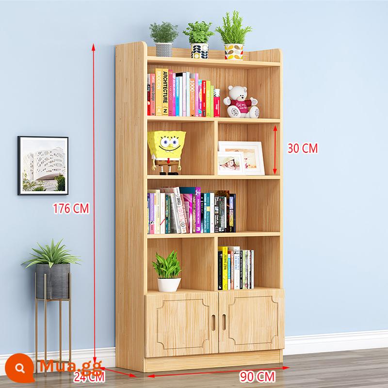 Tủ sách gỗ nguyên khối tất cả bằng gỗ thông sàn hộ gia đình giá đơn giản 24cm trẻ em bay cửa sổ tủ kệ sách 30cm - Mô hình không sơn 90*24*176 có cửa