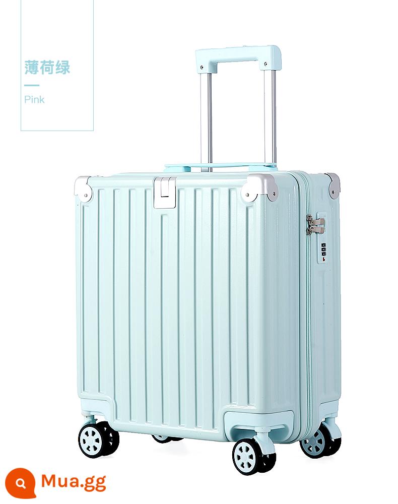 2023 Mới Vali Vali Nhỏ Nữ Đa Năng 18 Inch Mini Nội Trú Xe Đẩy Mật Khẩu Hộp Nam - Kiểu dây kéo 140 [Móc trước + Góc hợp kim + Giá đỡ cốc phía sau] - Xanh bạc hà