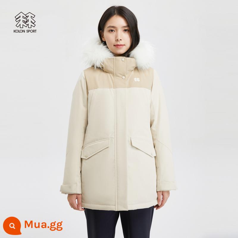 KOLON SPORT Kolon Down Jacket Nữ ngoài trời chống gió và chống nước Áo khoác xuống ấm áp Áo khoác có trọng lượng trung bình - Yến mạch xám OT-Nữ