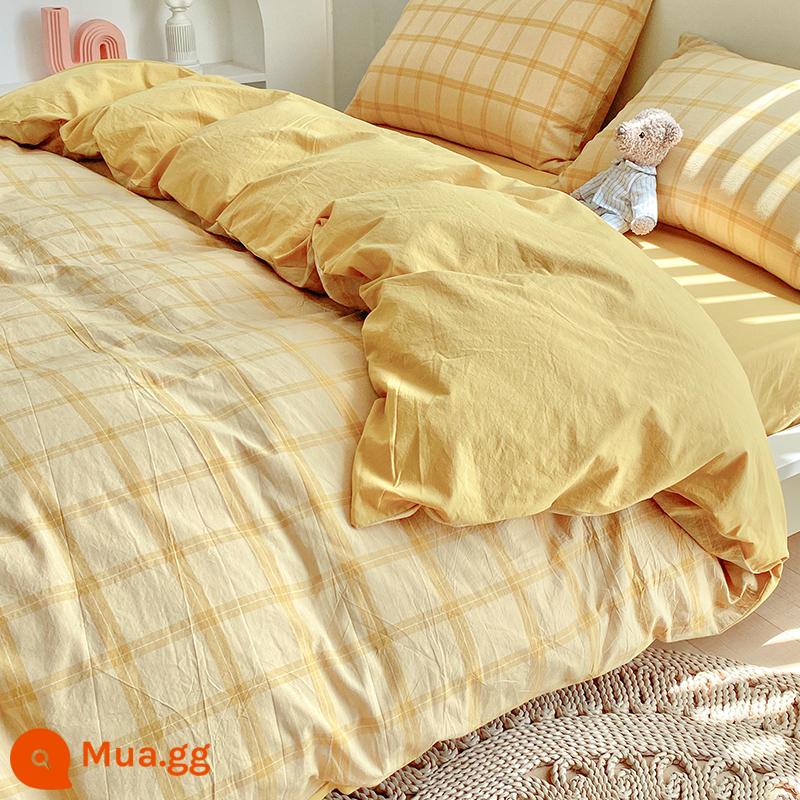 Cotton nguyên chất 100 bông đã giặt vỏ chăn đơn mảnh cotton đôi vỏ chăn 1.8m ký túc xá sinh viên chăn đơn 150x200 mùa đông - California màu vàng