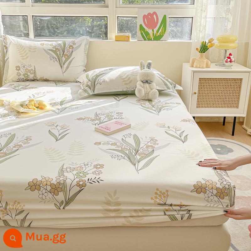 2023 cotton mới được trang bị ga trải giường một mảnh chống trượt 100 bộ ga trải giường bằng cotton nguyên chất cho trẻ em bao gồm tấm bảo vệ - Ngôn ngữ hoa lan lân cận