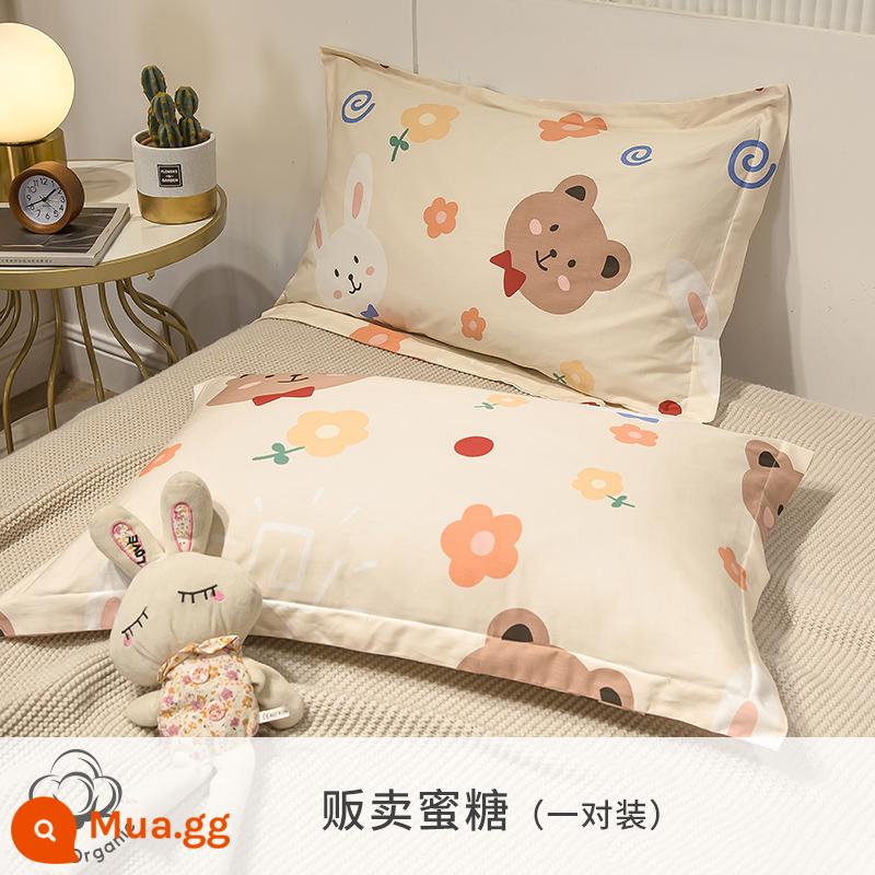 Một cặp vỏ gối cotton nguyên chất, vỏ gối cao su trẻ em cotton nguyên chất, vỏ gối ký túc xá sinh viên đơn, phong cách người nổi tiếng trên Internet - Bán mật ong [gói cặp]