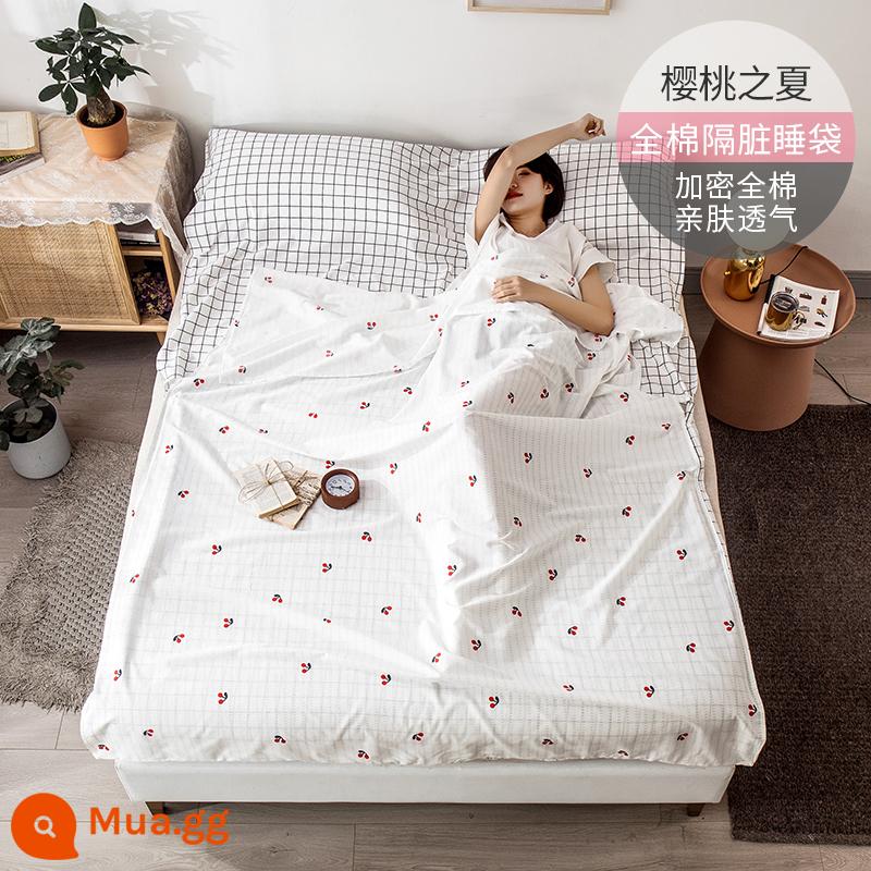 Cotton Khách Sạn Túi Ngủ Bẩn Trưởng Thành Đi Công Tác Đôi Du Lịch Hiện Vật Khách Sạn Cotton Tấm Vỏ Chăn Di Động - Cherry Summer | Tặng túi đựng đồ cùng kiểu dáng