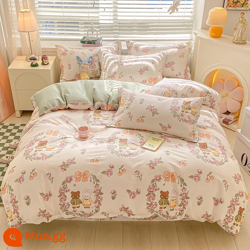 Đơn Giản Nguyên Chất 100 Cotton 4 Bộ Chăn Ga Gối Phong Cách Bắc Âu Đơn Ký Túc Xá Ga Giường Cotton Vỏ Chăn 3 Nam 4 - tình yêu mơ ước