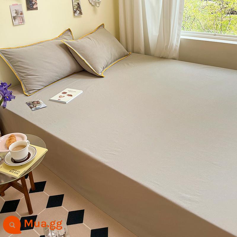 Bông đã giặt ga trải giường cotton một mảnh 100 cotton nguyên chất sinh viên chăn trẻ em đơn ký túc xá giường đơn 3 món 1.5 mét nam - Kaki [nâng cấp]