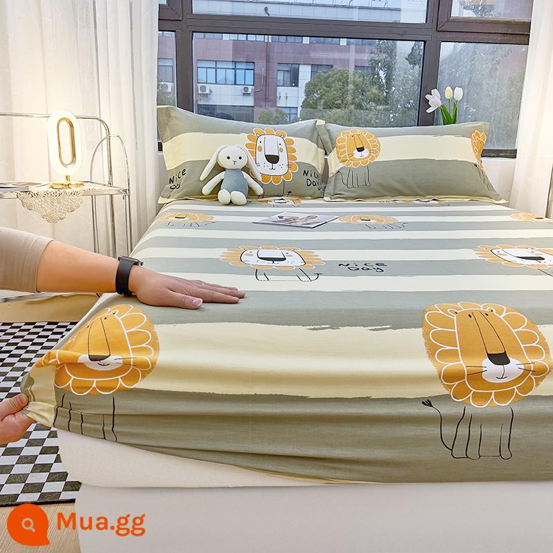 2023 cotton mới được trang bị ga trải giường một mảnh chống trượt 100 bộ ga trải giường bằng cotton nguyên chất cho trẻ em bao gồm tấm bảo vệ - Sư tử nhỏ