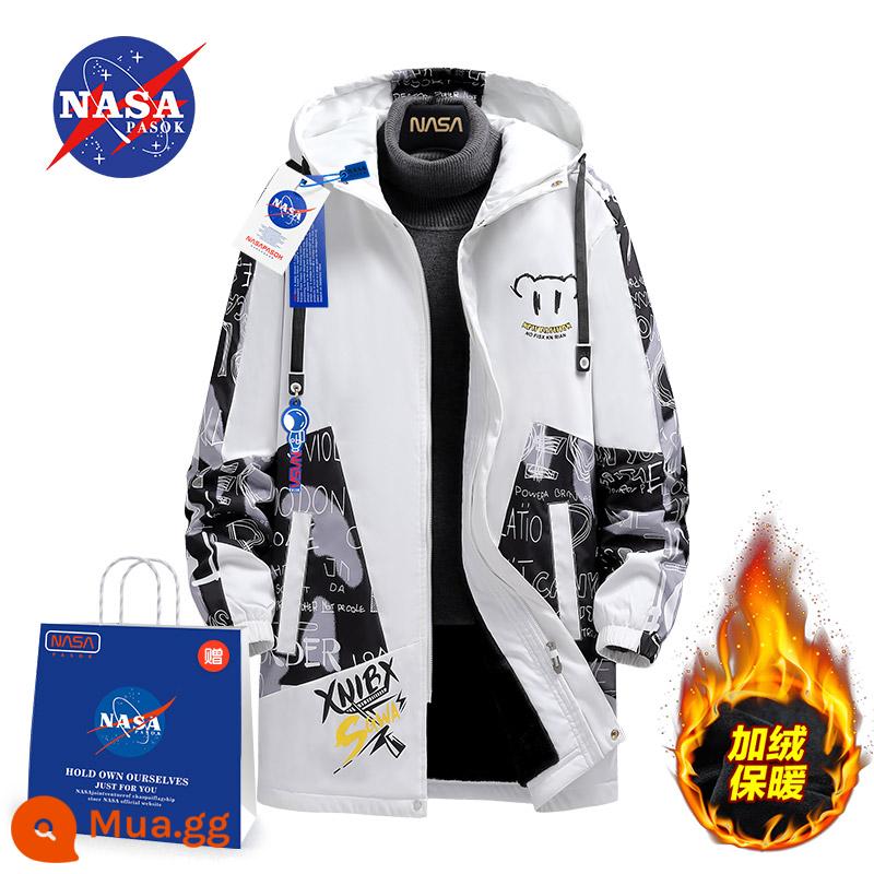 Cửa hàng hàng đầu của NASA trang web chính thức áo gió dày phiên bản trung bình nam 2022 áo khoác lông cừu nam mùa thu đông mới - NA040 trắng (2189 cộng với nhung)