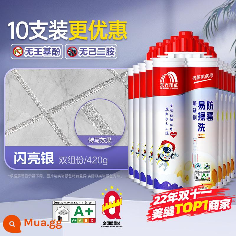 【10 gói】 Keo dán đường may đẹp Oriental Yuhong lát sàn gạch nhà bếp đặc biệt phòng bột keo chống nấm mốc trong nhà - [Nâng cấp khả năng chống ố vàng] Bạc sáng bóng [10 gói]