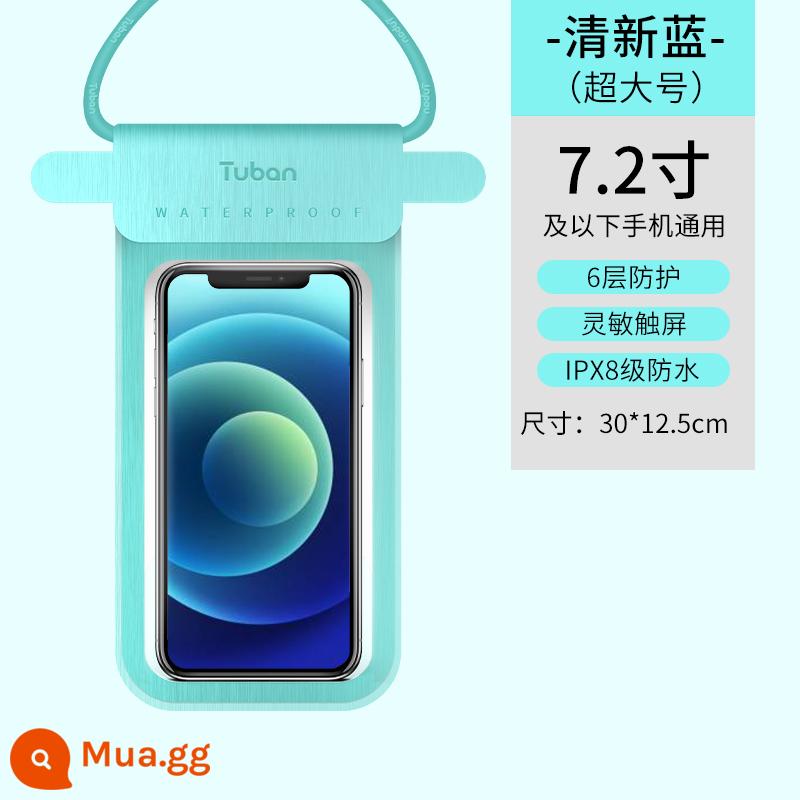 Túi chống nước điện thoại di động màn hình cảm ứng bơi lặn vỏ điện thoại di động chống thấm nước túi niêm phong vỏ chống thấm nước đặc biệt cho chống mưa - [Mẫu tai đôi chống thấm nước 6 lớp đã được cấp bằng sáng chế] Kích thước cực lớn màu xanh tươi