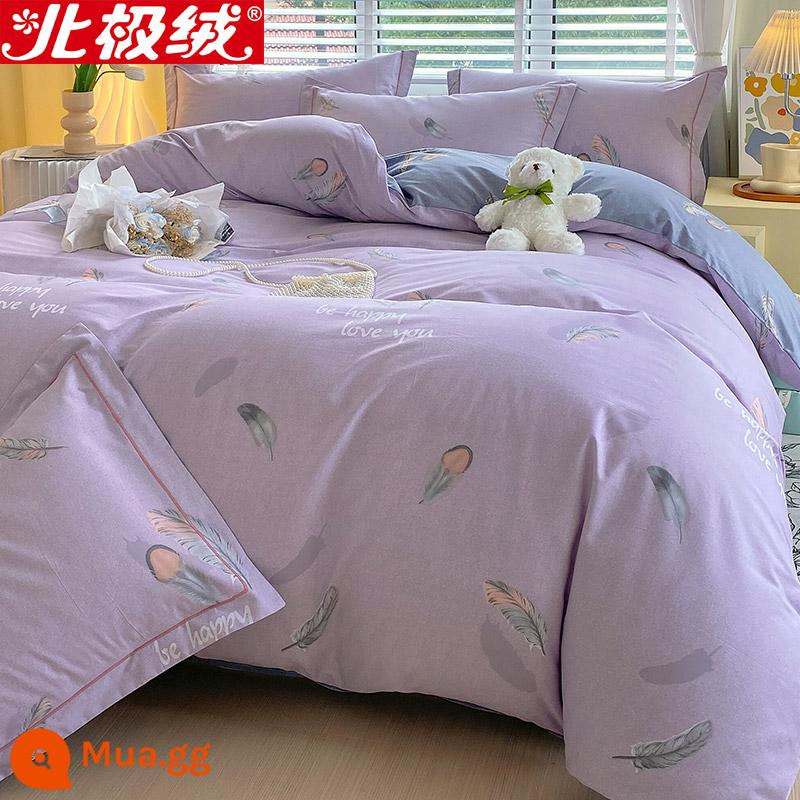 Nhung Bắc Cực Giường Bốn Bộ Cotton Nguyên Chất 100 Tờ Vỏ Chăn 3 Trang Bị Tấm Đơn Giản Chăn Ga Gối Mùa Đông 4 - Melbourne