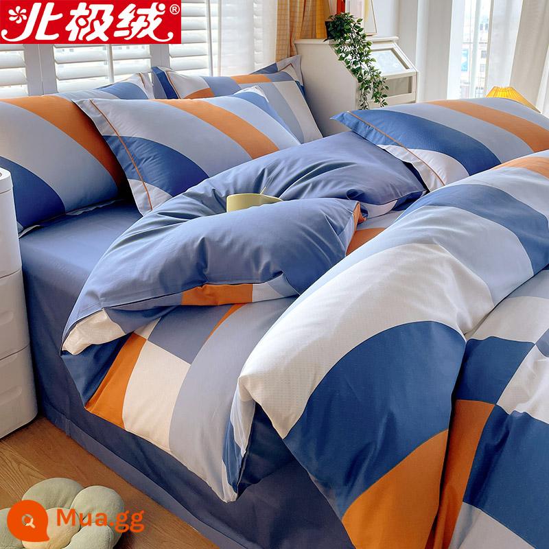 Nhung Bắc Cực Giường Bốn Bộ Cotton Nguyên Chất 100 Tờ Vỏ Chăn 3 Trang Bị Tấm Đơn Giản Chăn Ga Gối Mùa Đông 4 - trời xanh