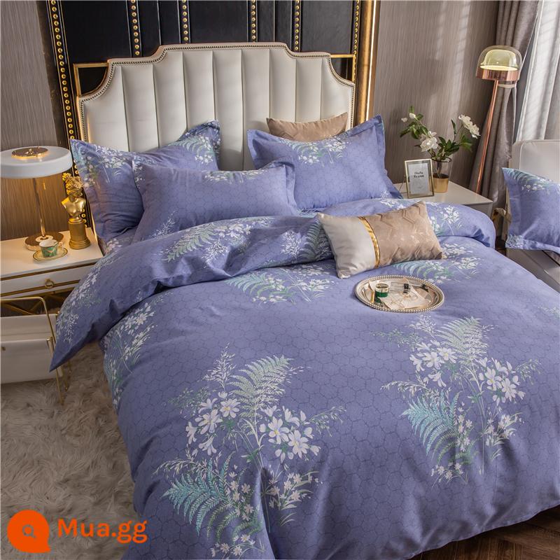 Ins gió cotton nguyên chất chải vỏ chăn đơn 150x200 cotton 100 vỏ chăn đơn đôi 1.8m2.0m bộ 4 món - ngôn ngữ hoa sương sớm