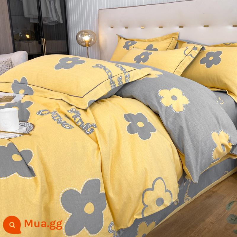 Ins gió cotton nguyên chất chải vỏ chăn đơn 150x200 cotton 100 vỏ chăn đơn đôi 1.8m2.0m bộ 4 món - mật hoa