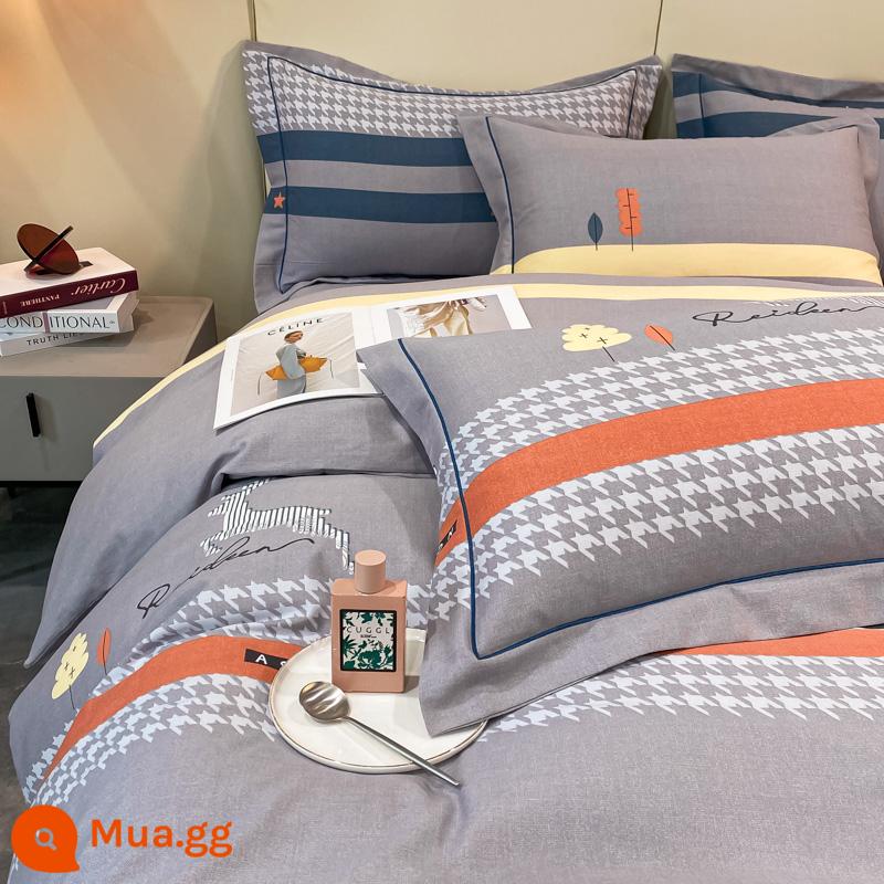 Ins gió cotton nguyên chất chải vỏ chăn đơn 150x200 cotton 100 vỏ chăn đơn đôi 1.8m2.0m bộ 4 món - thị trấn ira