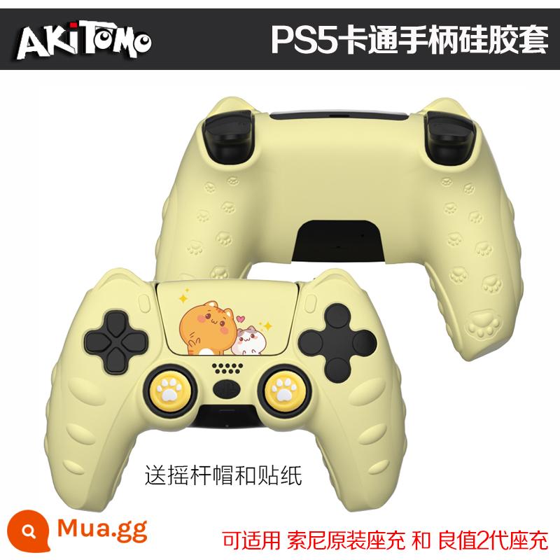 Bao silicon bảo vệ tay cầm PS5 chính hãng Bao silicon bảo vệ tay cầm PS5 Bao bảo vệ tay cầm chơi game PS5 Vỏ mềm chống trượt - Vỏ bọc điều khiển Ajitomo PS5 Phim hoạt hình thế hệ thứ 2 Màu vàng kem có nhãn dán + Vỏ cần điều khiển