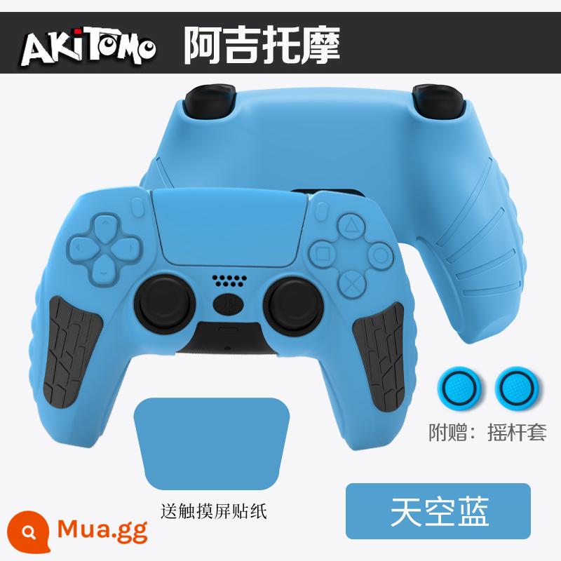 Bao silicon bảo vệ tay cầm PS5 chính hãng Bao silicon bảo vệ tay cầm PS5 Bao bảo vệ tay cầm chơi game PS5 Vỏ mềm chống trượt - Ajitomo PS5 chính hãng thế hệ thứ 2 vỏ bọc điều khiển màu xanh có nhãn dán và nắp cần điều khiển miễn phí