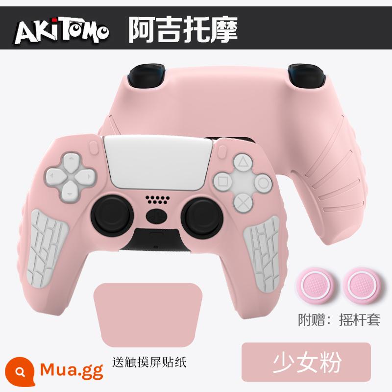 Bao silicon bảo vệ tay cầm PS5 chính hãng Bao silicon bảo vệ tay cầm PS5 Bao bảo vệ tay cầm chơi game PS5 Vỏ mềm chống trượt - Ajitomo PS5 chính hãng thế hệ thứ 2 vỏ bọc điều khiển màu hồng có nhãn dán và nắp cần điều khiển miễn phí