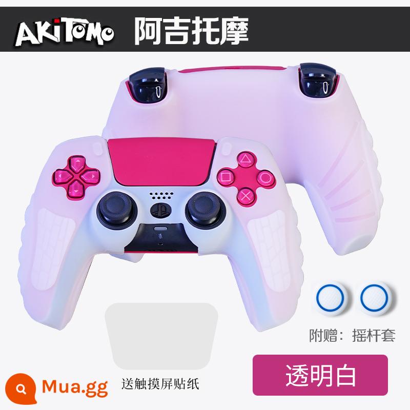 Bao silicon bảo vệ tay cầm PS5 chính hãng Bao silicon bảo vệ tay cầm PS5 Bao bảo vệ tay cầm chơi game PS5 Vỏ mềm chống trượt - Vỏ bọc điều khiển PS5 thế hệ 2 chính hãng Ajitomo, màu trắng trong suốt, có nhãn dán, nắp rocker miễn phí