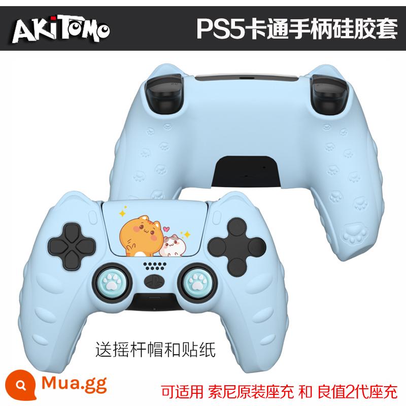 Bao silicon bảo vệ tay cầm PS5 chính hãng Bao silicon bảo vệ tay cầm PS5 Bao bảo vệ tay cầm chơi game PS5 Vỏ mềm chống trượt - Vỏ điều khiển Ajitomo PS5 thế hệ thứ 2 hoạt hình màu xanh nhạt có nhãn dán + nắp rocker