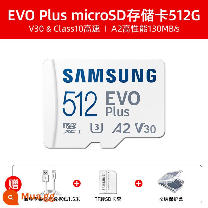 Thẻ nhớ Samsung 512g thẻ micro sd thẻ nhớ thẻ tf chuyển đổi tốc độ cao thẻ nhớ thẻ mở rộng điện thoại di động - EVO Plus 512G A2/U3 cấp + Cáp dữ liệu sạc nhanh điện thoại di động Apple (1,5 mét)